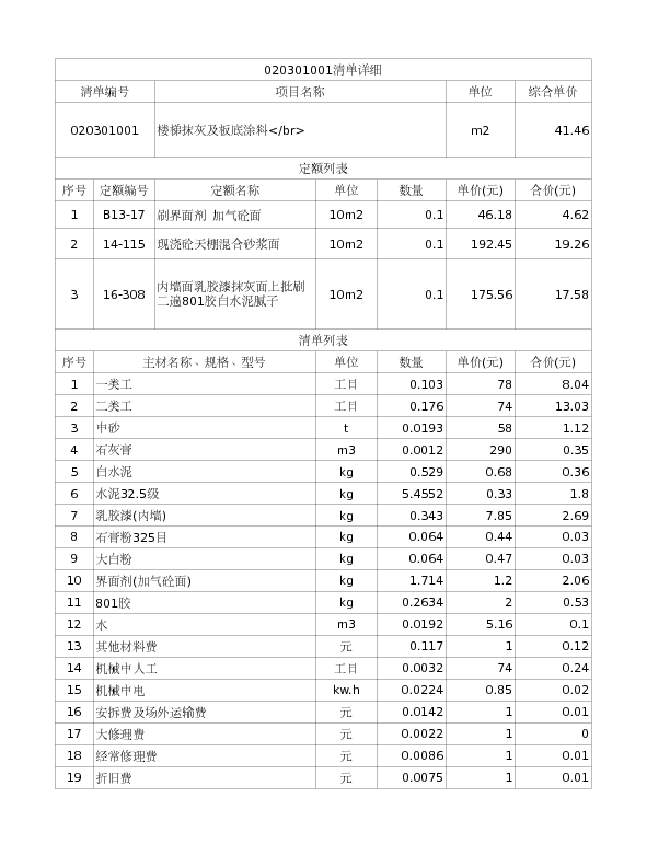 020301001  楼梯抹灰及板底涂料</br>