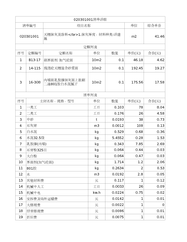 020301001  天棚抹灰及涂料</br>1.抹灰厚度、材料种类:详建施