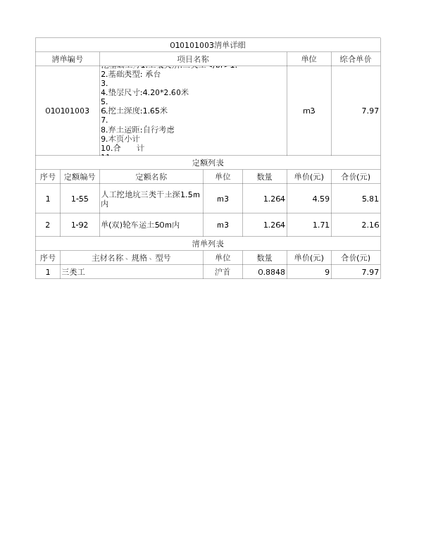 010101003  挖基础土方1.土壤类别:三类土</br>1.
