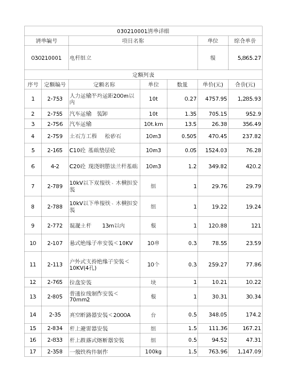 030210001  电杆组立