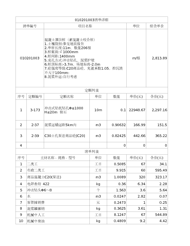 010201003  混凝土灌注桩（素混凝土咬合桩）