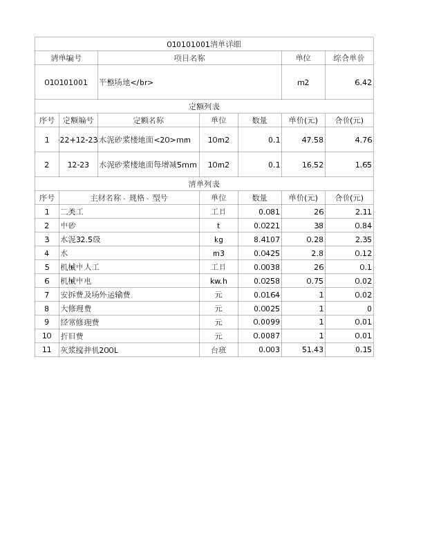 010101001  平整场地</br>