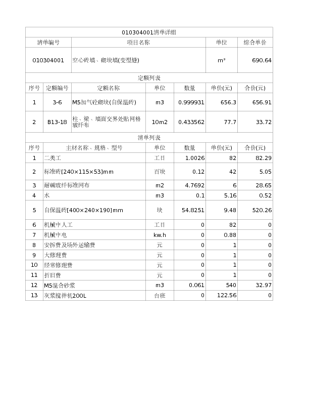 010304001  空心砖墙、砌块墙(变型缝)
