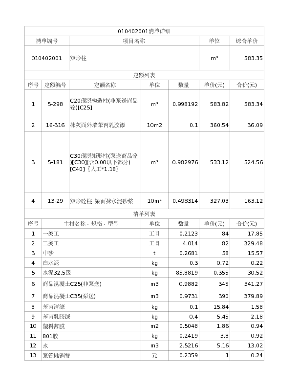 010402001  矩形柱