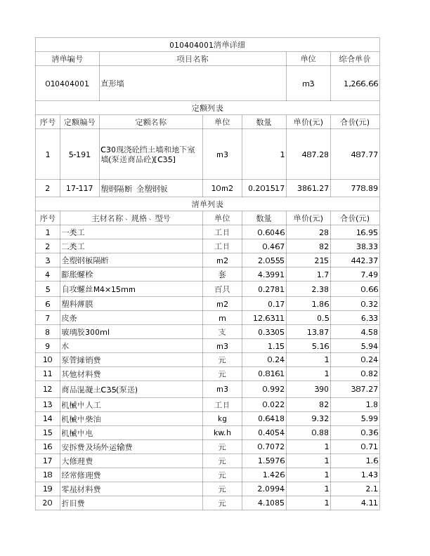 010404001  直形墙