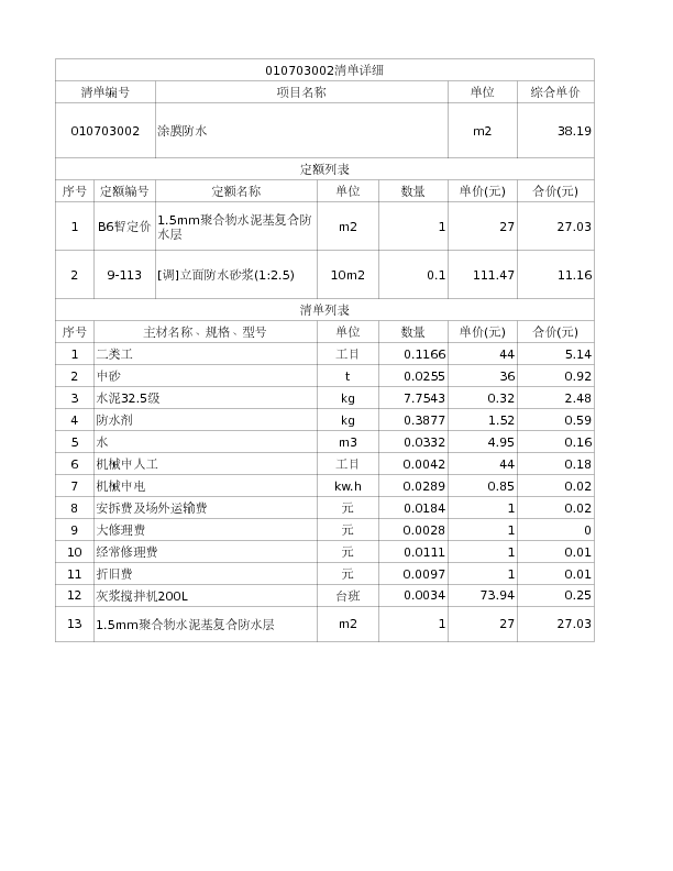 010703002  涂膜防水