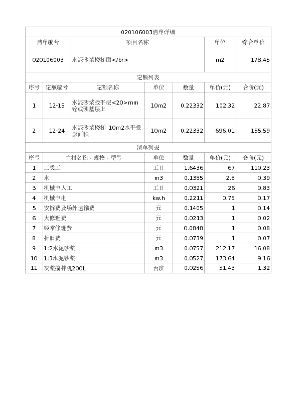 020106003  水泥砂浆楼梯面</br>