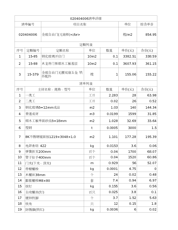 020404006  全玻自由门(无扇框)</br>