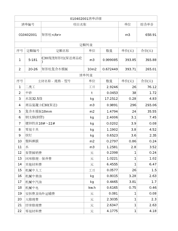 010402001  矩形柱</br>