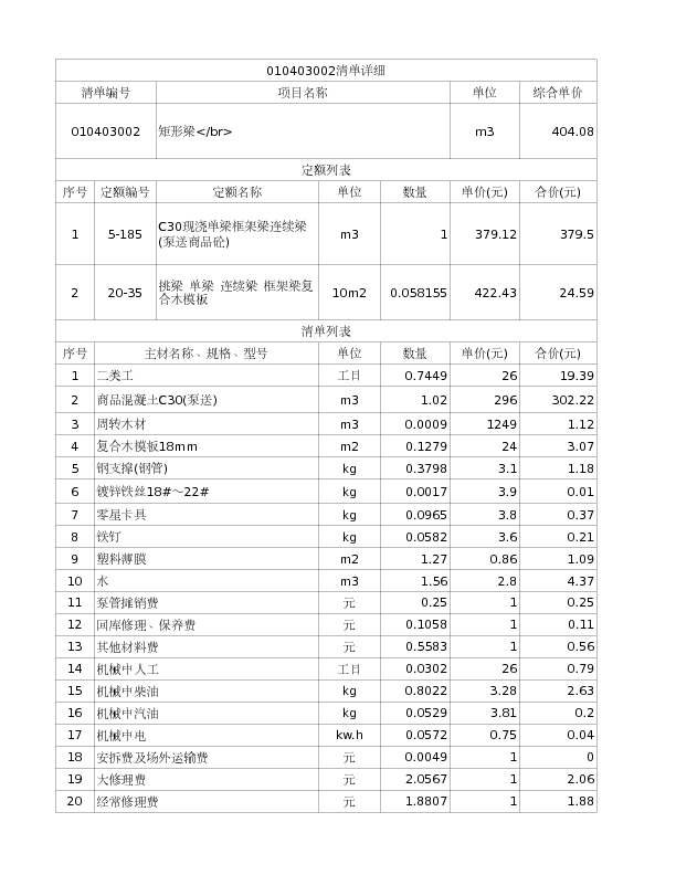 010403002  矩形梁</br>