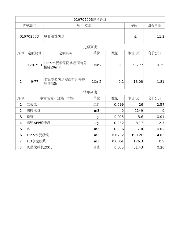 010702003  屋面刚性防水