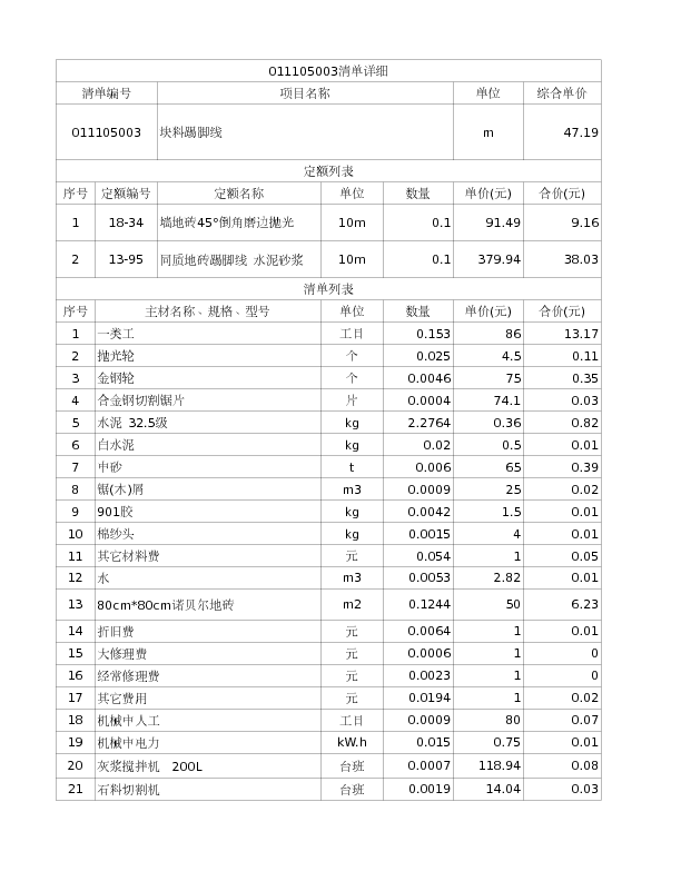 011105003  块料踢脚线
