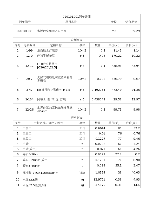 020101001  水泥砂浆单元入口平台