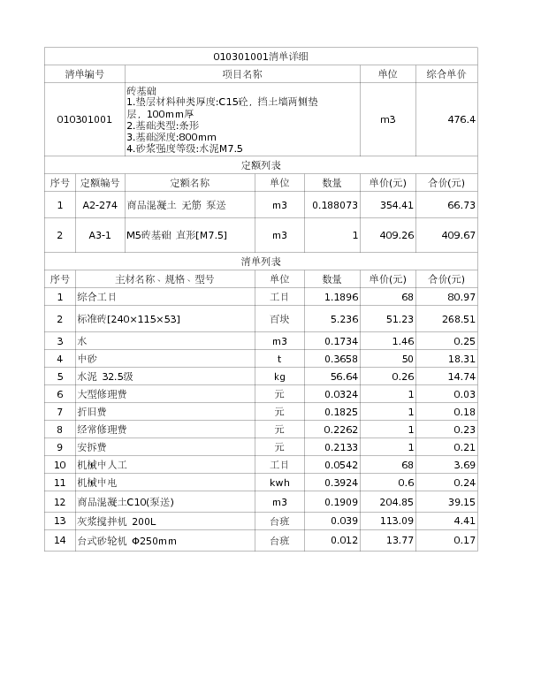 010301001  砖基础
