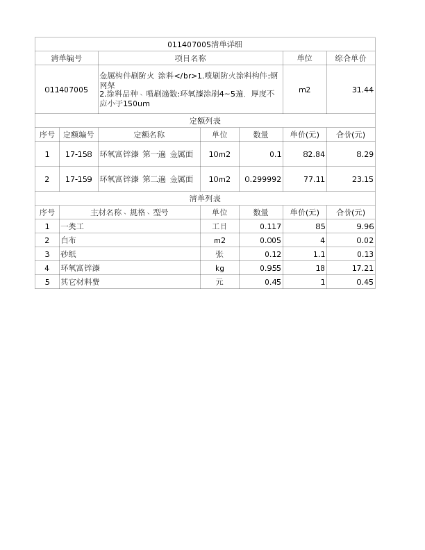 011407005  金属构件刷防火 涂料</br>1.喷刷防火涂料构件:钢网架
