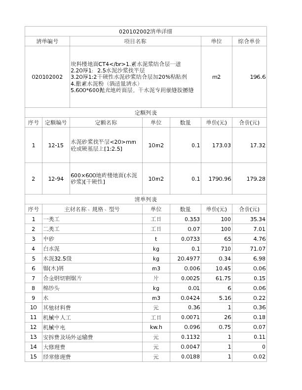 020102002  块料楼地面CT4</br>1.素水泥浆结合层一道
