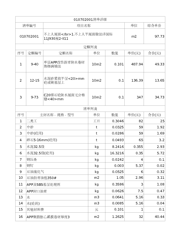 010702001  不上人屋面</br>1.不上人平屋面做法详国标11J930屋2-II11
