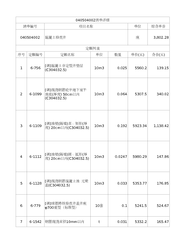 040504002  混凝土检查井
