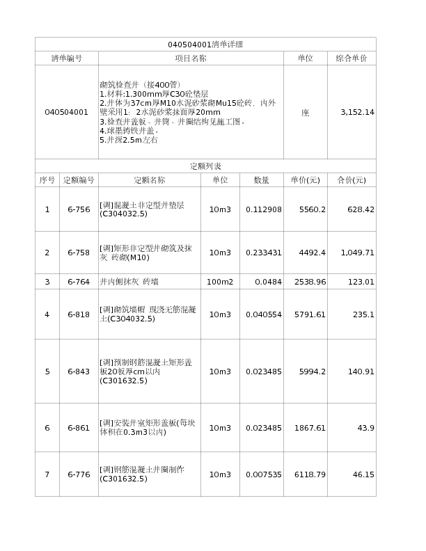 040504001  砌筑检查井（接400管）