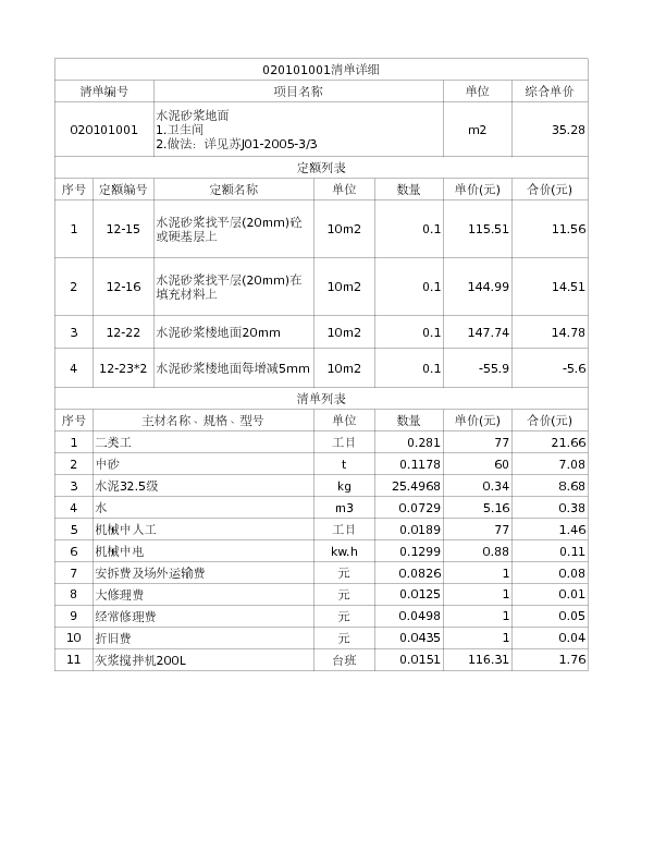 020101001  水泥砂浆地面