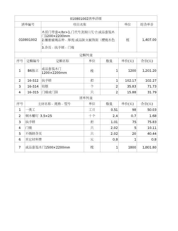 010801002  木质门带套</br>1.门代号及洞口尺寸:成品套装木门1200×2200mm
