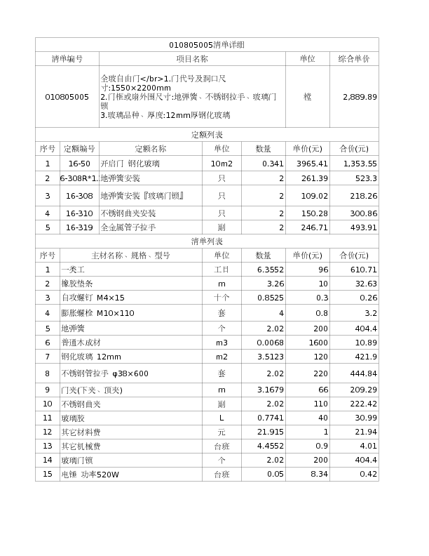 010805005  全玻自由门</br>1.门代号及洞口尺寸:1550×2200mm
