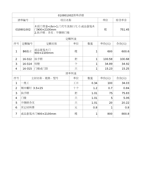 010801002  木质门带套</br>1.门代号及洞口尺寸:成品套装木门900×2100mm
