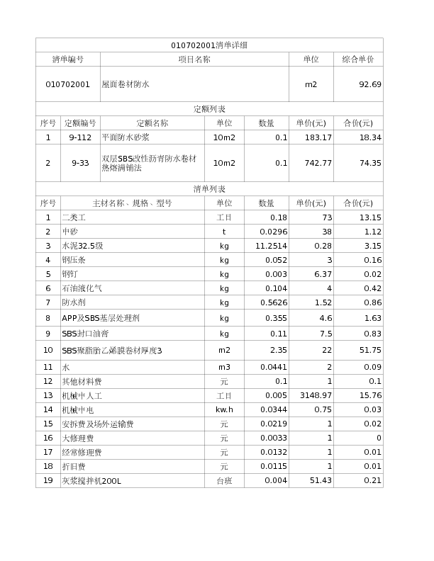 010702001  屋面卷材防水
