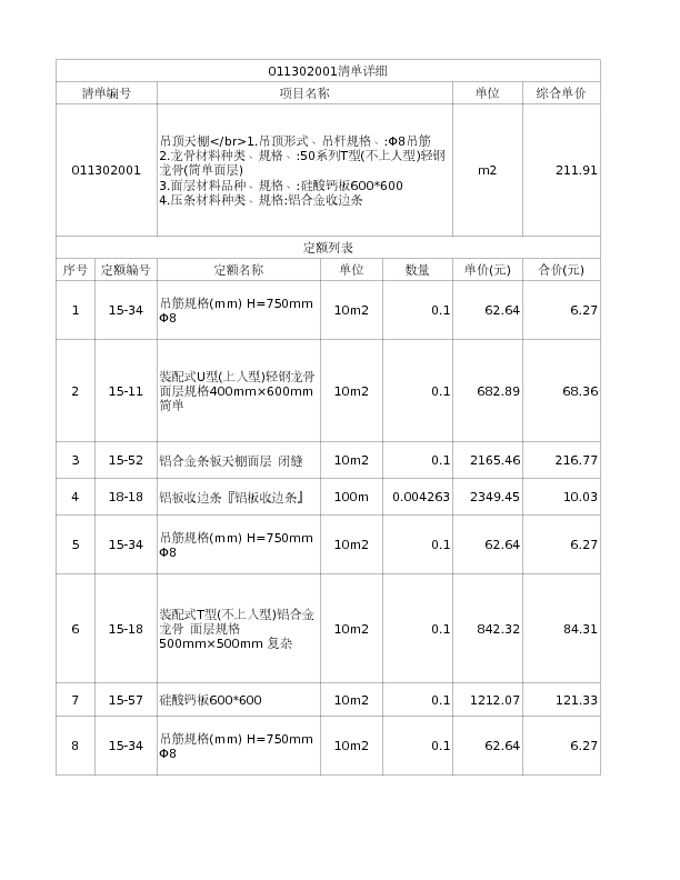 011302001  吊顶天棚</br>1.吊顶形式、吊杆规格、:Φ8吊筋
