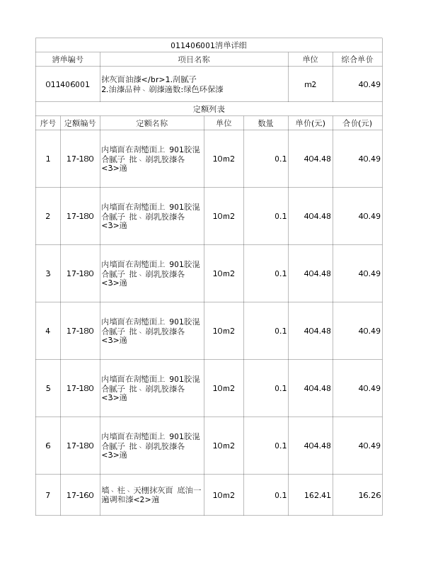 011406001  抹灰面油漆</br>1.刮腻子
