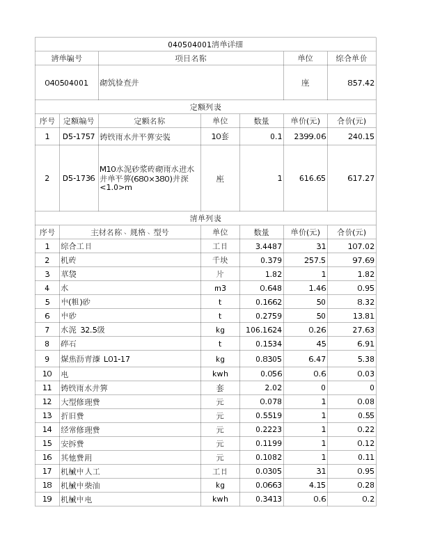 040504001  砌筑检查井