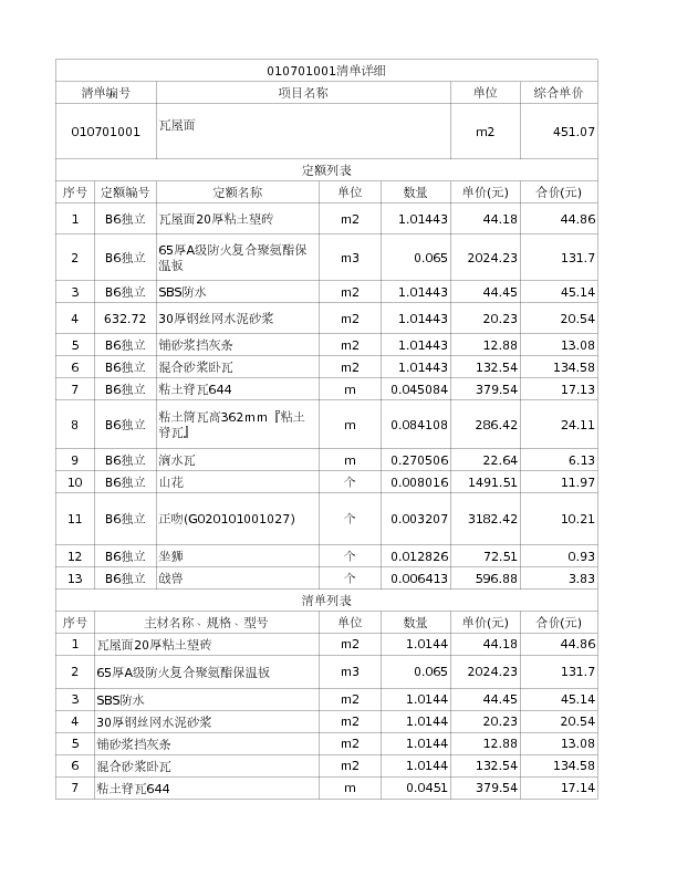 010701001  瓦屋面