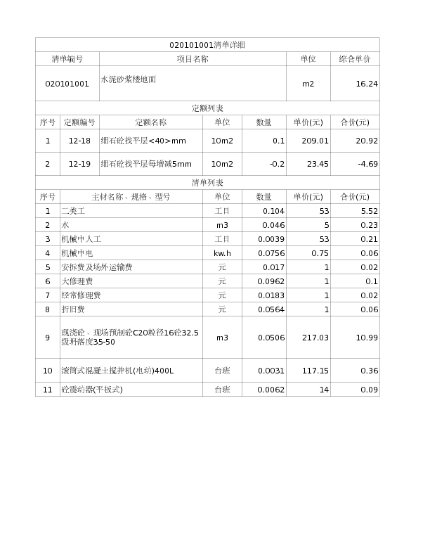 020101001  水泥砂浆楼地面