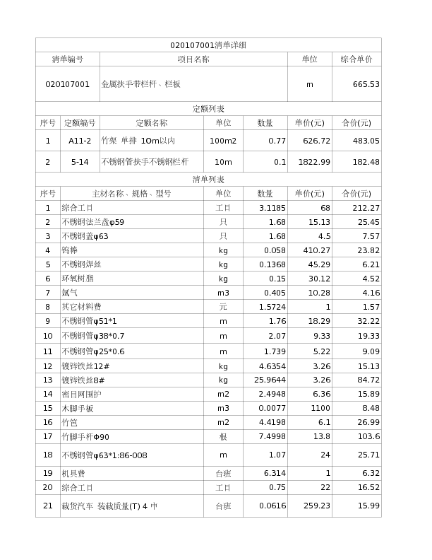 020107001  金属扶手带栏杆、栏板