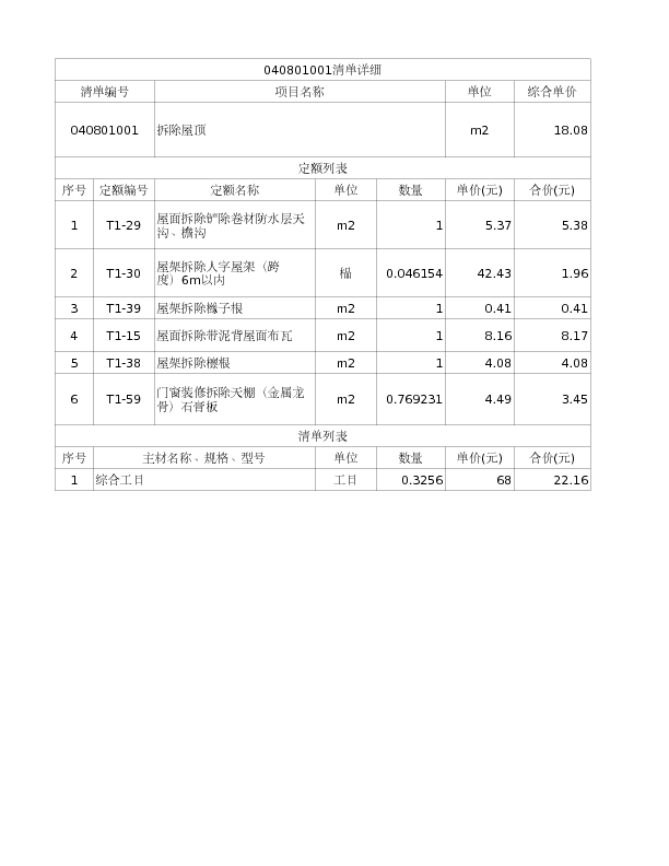 040801001  拆除屋顶