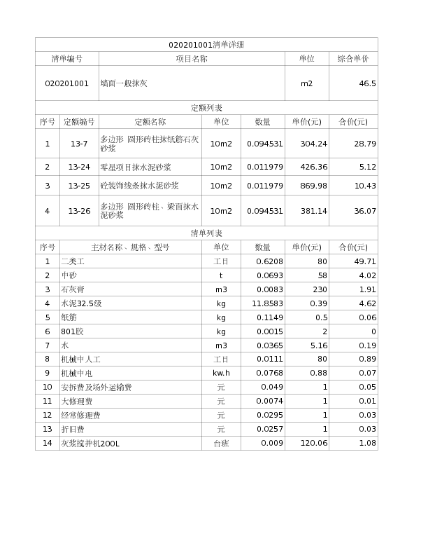 020201001  墙面一般抹灰