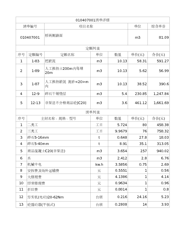 010407001  桥两侧路面