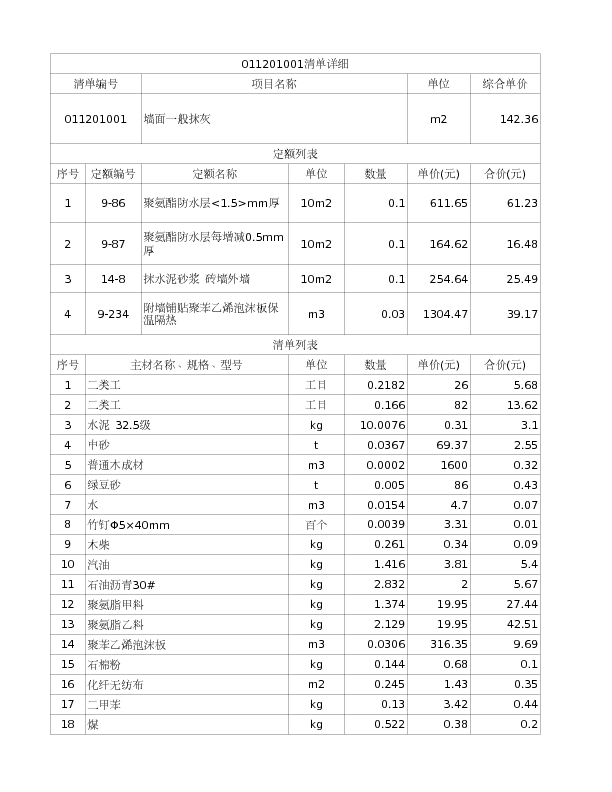 011201001  墙面一般抹灰