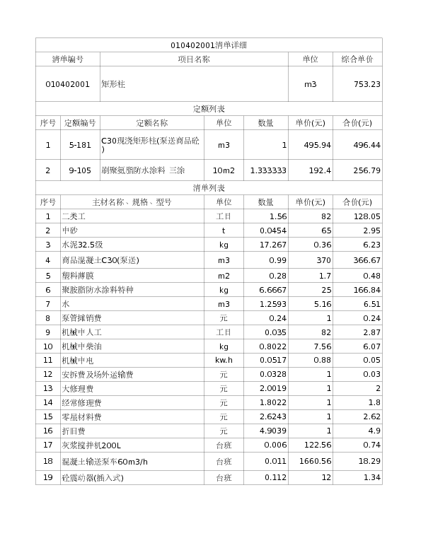 010402001  矩形柱