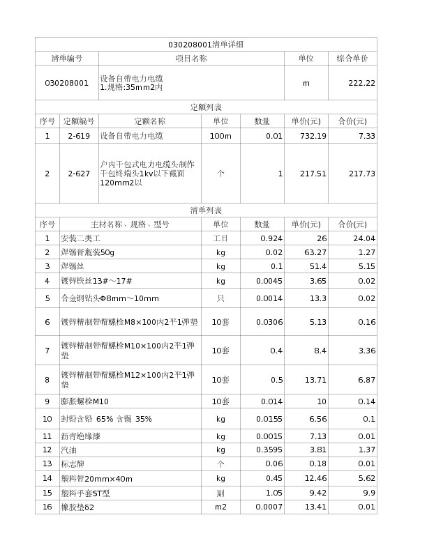 030208001  设备自带电力电缆