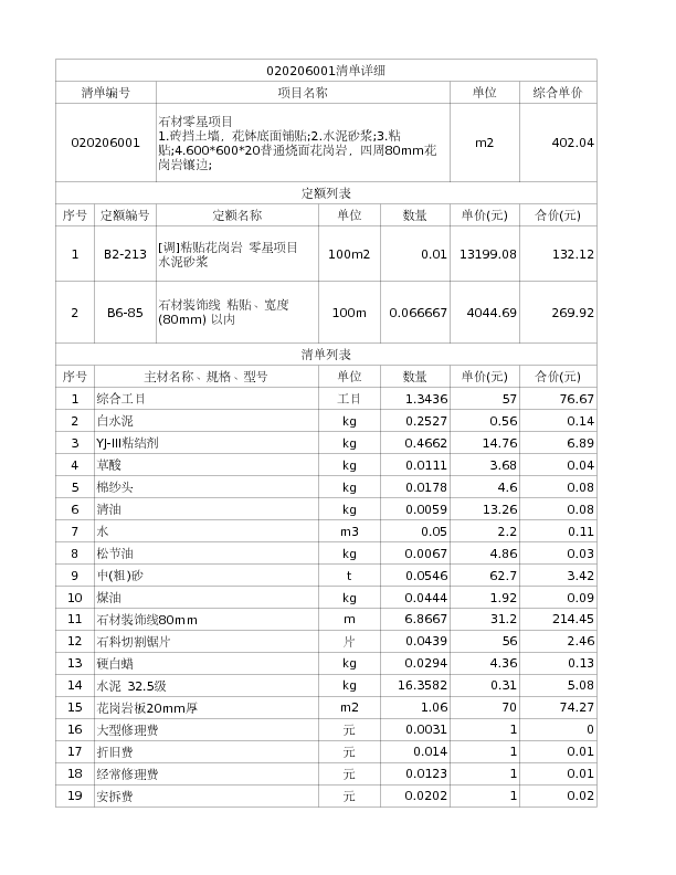 020206001  石材零星项目