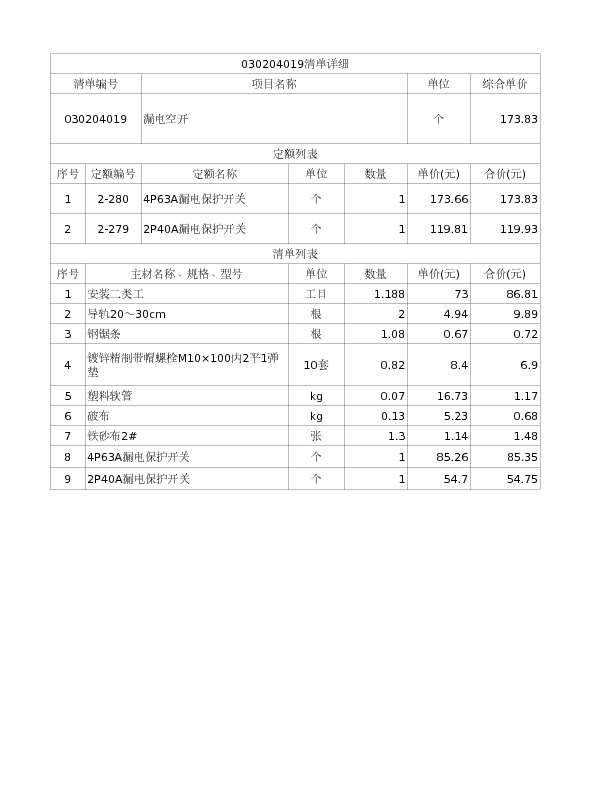 030204019  漏电空开
