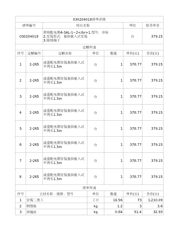 030204018  照明配电箱4-3AL-1~2</br>1.型号：非标