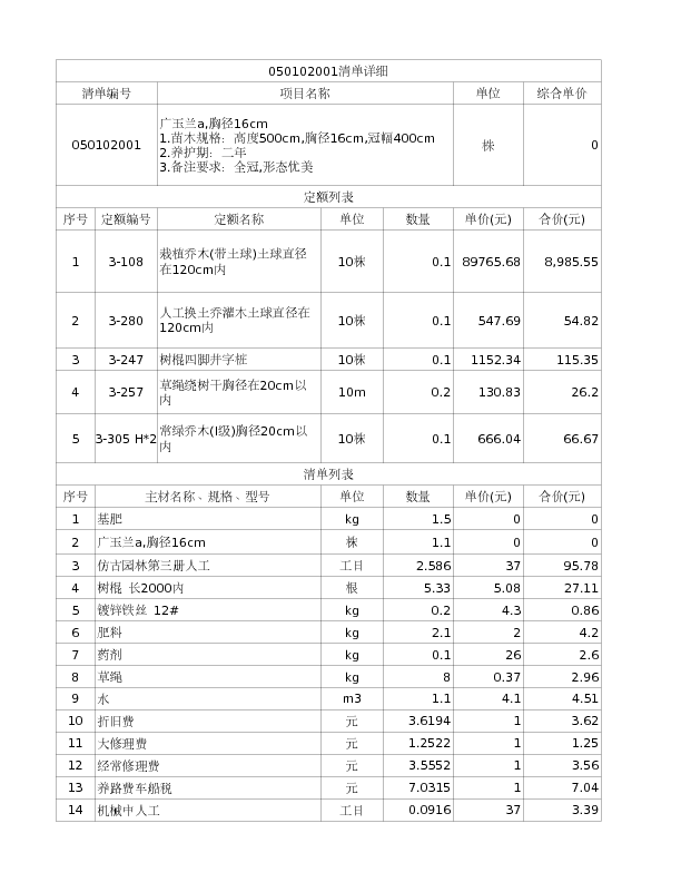 050102001  广玉兰a,胸径16cm