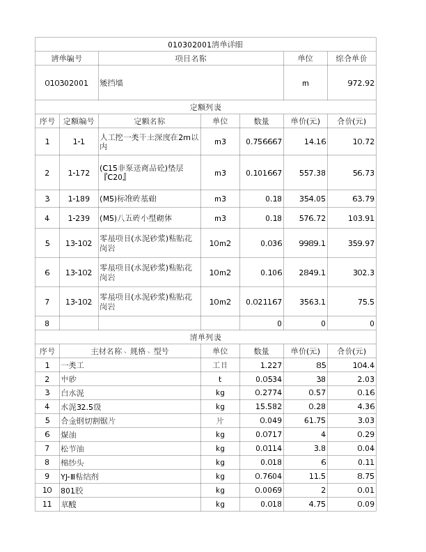 010302001  矮挡墙