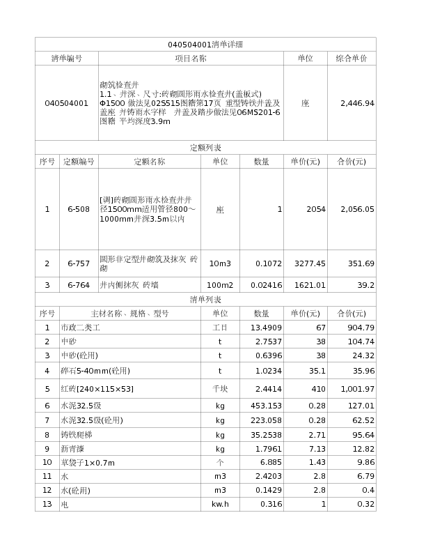 040504001  砌筑检查井