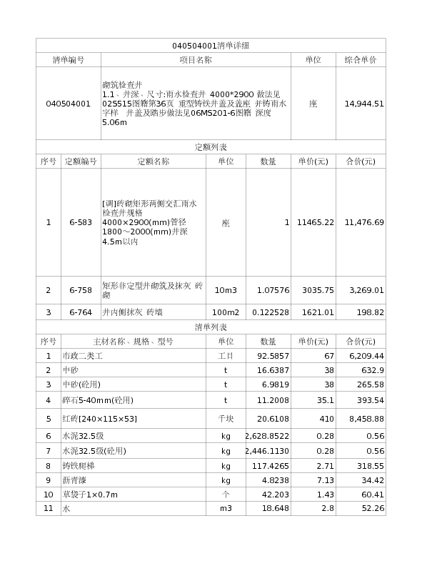 040504001  砌筑检查井