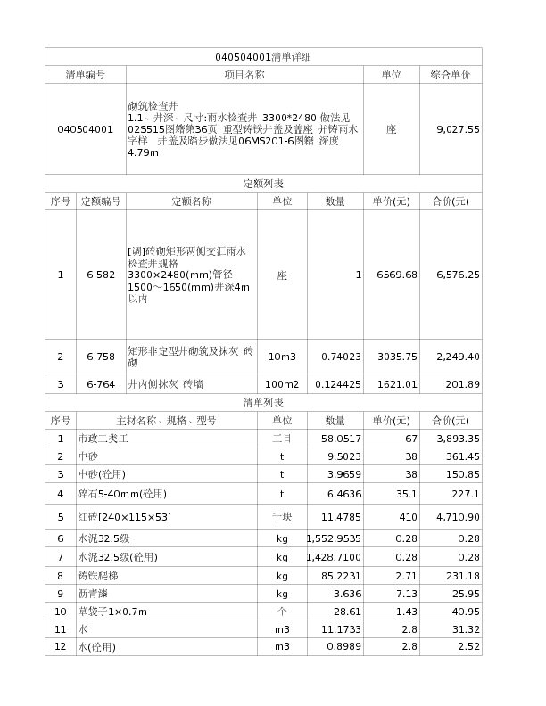 040504001  砌筑检查井