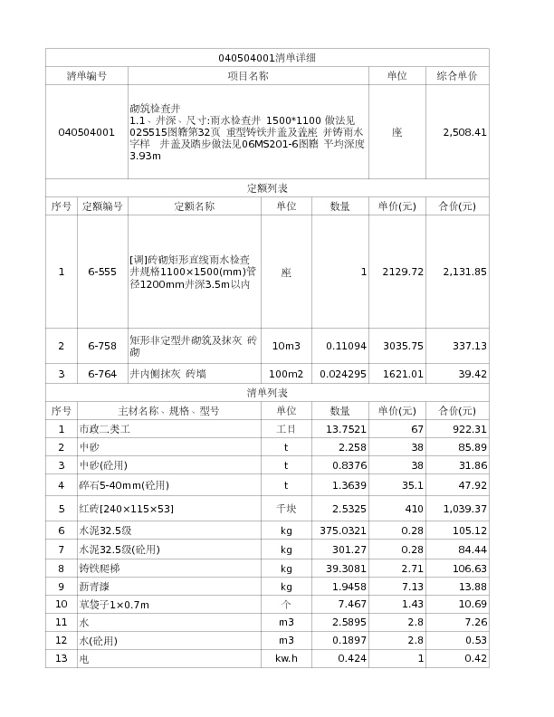 040504001  砌筑检查井