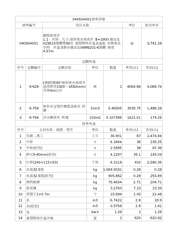040504001  砌筑检查井